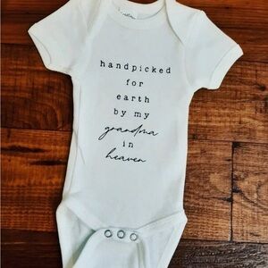 Newborn baby onesie made to order handpicked by grandma in heaven.